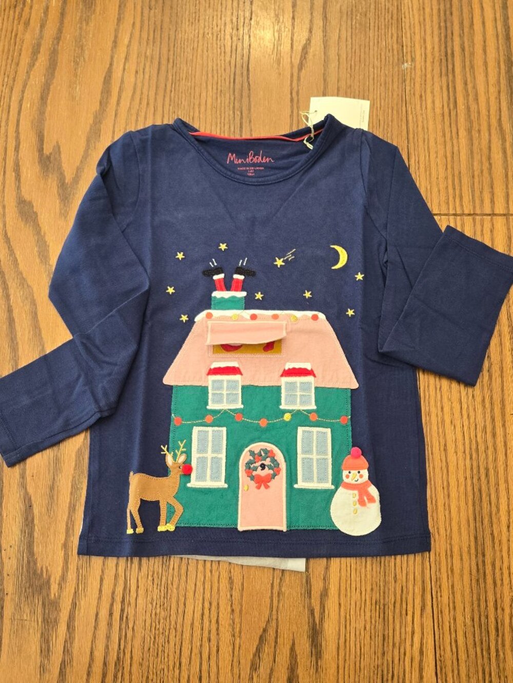 New Mini Boden Christmas Santa House Lift the Flap Shirt size 7-8. Holiday Girls